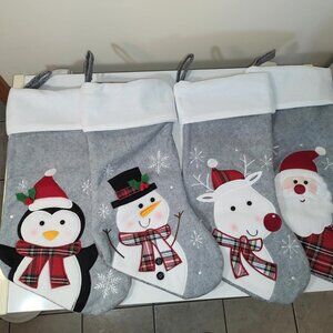 New Lot of Four Large Matching Christmas Stockings-Santa, Pengiun, Deer, Snowman
